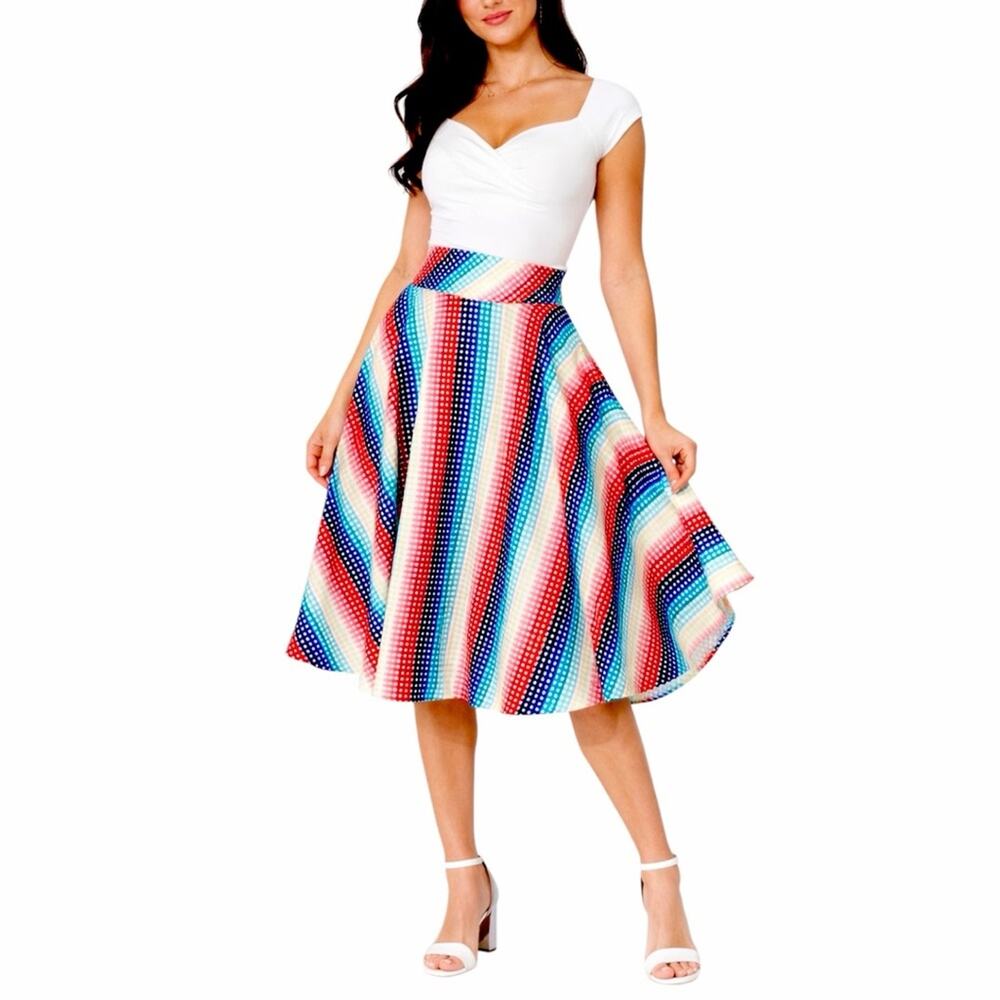 Voodoo Vixen Fit Flare Midi Skirt Rockabilly Women’s Size 14 Red Multi Gingham